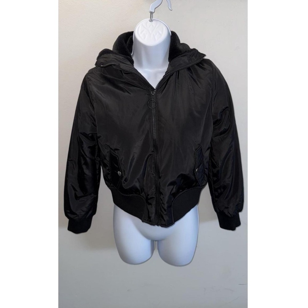 Nova Kids Fashion Nova Black Bomber Jacket Faux Fur Hooded Youth 14/16 NY